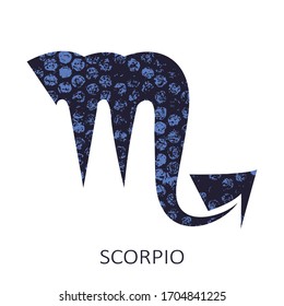 Zodiac sign Scorpio isolated on white background. Zodiac constellation. Design element for horoscope and astrological forecast. Grunge style. Vector illustration.