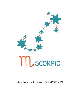 Zodiac sign Scorpio isolated on white background. Zodiac constellation. Design element for horoscope and astrological forecast. Vector illustration.