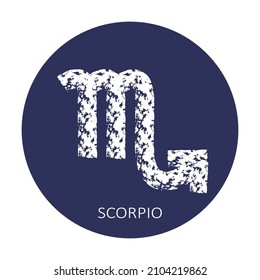 Zodiac sign Scorpio isolated on dark blue background. Zodiac constellation. Design element for horoscope and astrological forecast. Vector illustration.