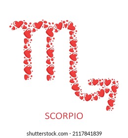 Zodiac sign Scorpio isolated on white background. Zodiac constellation. Valentines Day illustration for horoscope and astrological forecast. Vector illustration.