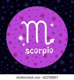 Zodiac sign Scorpio isolated on dark background. Design element for flyers or greeting cards.