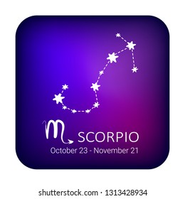 Zodiac sign Scorpio on night sky background. Zodiac constellation. Design element for horoscope and astrological forecast.