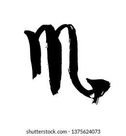 Zodiac sign scorpio. Vector dry brush illustration isolated on white background.