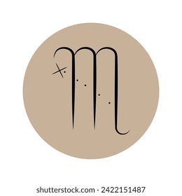 The zodiac sign is Scorpio. Vector icon in a beige grunge circle.