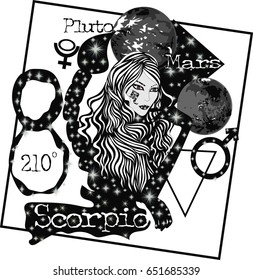 Zodiac sign Scorpio -  Vector illustration of the girl with long hair -  Girl symbolizes the zodiac sign Scorpio -  Abstract Vector Art