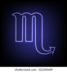 Zodiac sign Scorpio. Vector zodiac sign  with neon effect