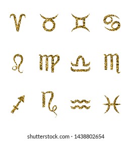 Zodiac sign set. Astrological horoscope. Vector illustration. Gold abstract icon