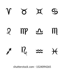 Zodiac sign set. Astrological horoscope. Vector illustration. Black abstract icon