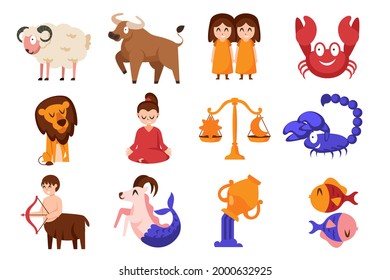 Zodiac sign set. Astrology symbol icon. Horoscope zodiac constellation - aries, taurus, gemini, cancer, lion, virgo, libra, scorpion, sagittarius, capricorn, aquarius, pisces. Vector illustration.