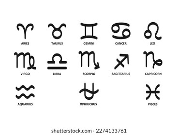 Zodiac sign set vector of  Zodiacal symbol Astrology icon Horoscope Logo constellation Astronomy clipart