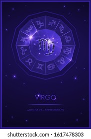 Zodiac sign with a signature. Star sign Virgo in a diamond. Template for fortune telling, predictions, advertising, horoscopes