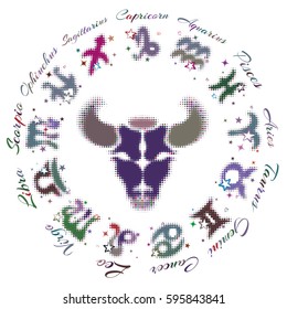zodiac sign Taurus 13 characters, vector illustration