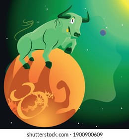 Signo zodiaco Taurus, acompañado por su planeta o estrella gobernante en la bobeda celeste.