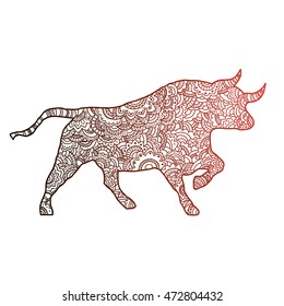 Zodiac sign - Taurus. Bull. Zentangle stylized. Horoscope. Pattern. Hand drawn. Freehand pencil. Designed for coloring book for both adult and children, T - Shirt graphic, poster and other decorations