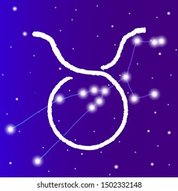 Zodiac sign taurus constellation and symbol. Zodiac constellation. Cosmic background.