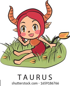 Zodiac sign of Taurus cute girl illustration vector, April 20 - May 20. Future telling, horoscope, alchemy, spirituality, occultism, fashion.