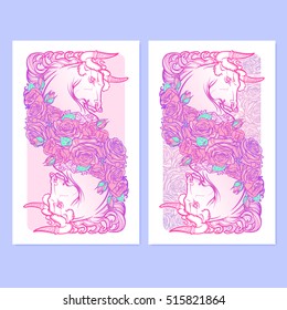 Zodiac sign of Taurus with a decorative frame of roses Astrology concept art. Tattoo design. Sketch in pastel pallette isolated on elegant pattern background. EPS10 vector illustration.