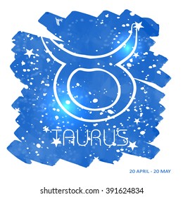 Zodiac sign: TAURUS. Hand drawn vector scribble. Icons on a water color star background.
