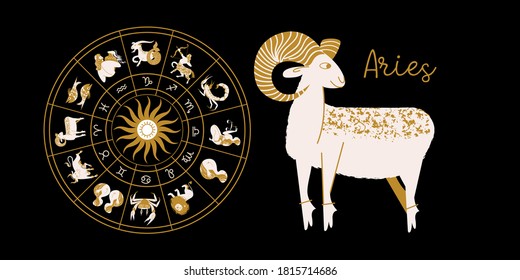 Zodiac sign Taurus. Horoscope and astrology. Full horoscope in the circle. Horoscope wheel zodiac with twelve signs vector. 
