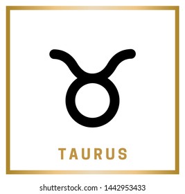 Zodiac sign. Taurus. Horoscope. Isolated black icon on a white background with a golden inscription. Vector illustration