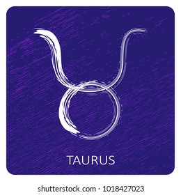 Zodiac sign Taurus isolated on grunge ultra violet background. Design element for posters, stickers or greeting cards.