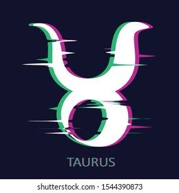 Zodiac sign Taurus isolated on dark background. Glitch stereo effect. Zodiac constellation. Vector illustration for horoscope and astrological forecast.