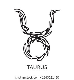 Signo zodiaco Taurus aislado en fondo blanco. Constelación de zodiaco. Elemento de diseño para horóscopo y previsión astrológica. Estilo dibujado a mano. Ilustración vectorial.