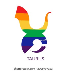 Zodiac sign Taurus isolated on white background. Gay rainbow flag colors. Zodiac constellation. Design element for horoscope and astrological forecast. Vector illustration.