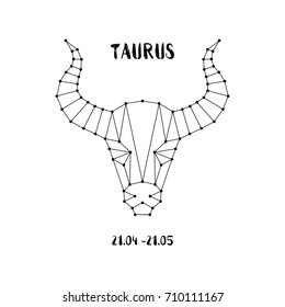 Zodiac sign Taurus isolated on white background. Design element for flyers or greeting cards, emblem, logo. Vector astrological symbol.