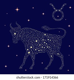 Zodiac sign Taurus on a background of the starry sky, vector illustration