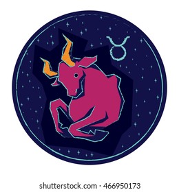 Zodiac sign  Taurus on night starry sky background. Vector illustration.