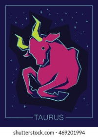 Zodiac sign  Taurus on night starry sky background. Vector illustration.