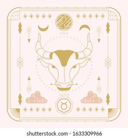 Zodiac Sign - Taurus And Its Planet Ruler Venus. Thin Linear Vector Design.