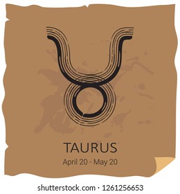 Zodiac sign Taurus with text frame on craft paper background. Grunge style. Zodiac constellation. Design template for horoscope and astrological forecast.