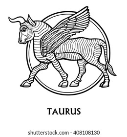  Zodiac sign Taurus. Vector art. Black and white zodiac drawing isolated on white.