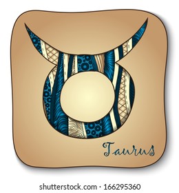 Zodiac sign - Taurus. Vector illustration. Background with abstract flowers and cucumbers. Doodle hand-drawn style
