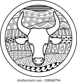 Zodiac sign Taurus. Vector illustration of abstract zodiac sign for talismans, textile prints, tattoo