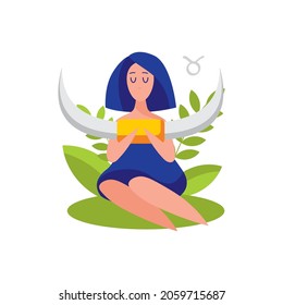 Zodiac sign taurus, women in the form of zodiac symbols, isolated on white. Cartoon colorful style.
