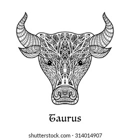 Zodiac sign Taurus in zentangle style