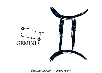 Zodiac sign with text. gemini symbol isolated on white background. Vector illustration