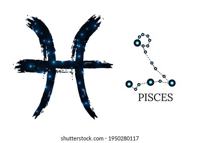 Zodiac sign with text. pisces symbol isolated on white background. Vector illustration