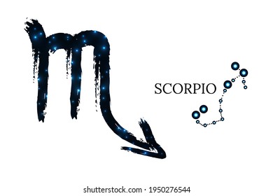 Zodiac sign with text. scorpio symbol isolated on white background. Vector illustration