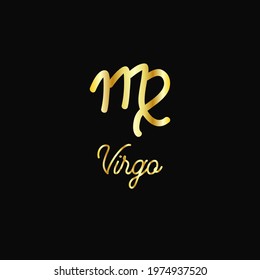 Zodiac sign traditional symbol golden on black, hand drawn with signature. Magical ancient mystical symbol.