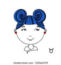 Zodiac sign vector background. Hand drawn illustration for apparel or kid textile, card, pin, t-shirt print design, magazine. Cartoon character. Kids or adults coloring book. Horoscope and astrology