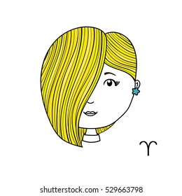 Zodiac sign vector background. Hand drawn illustration for apparel or kid textile, card, pin, t-shirt print design, magazine. Cartoon character. Kids or adults coloring book. Horoscope and astrology