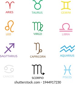 Zodiac sign vector symbol, all 12 zodiac symbols