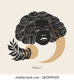 Zodiac sign Virgo in boho style. Trendy vector illustration.