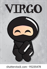 Zodiac sign Virgo with cute black ninja character, vector
