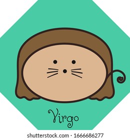 Zodiac sign Virgo, hand drawn cute cartoon vector with light brown rat/ seal/ otter/ sea lion with brown hair isolated on the light green background