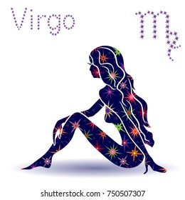 Zodiac sign Virgo, hand drawn vector stencil with stylized stars isolated on the white background 